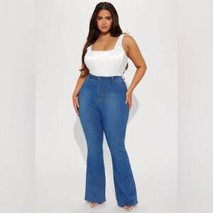 Fashion Nova Deep In My Soul Flare Jeans - Medium Blue Wash High Rise